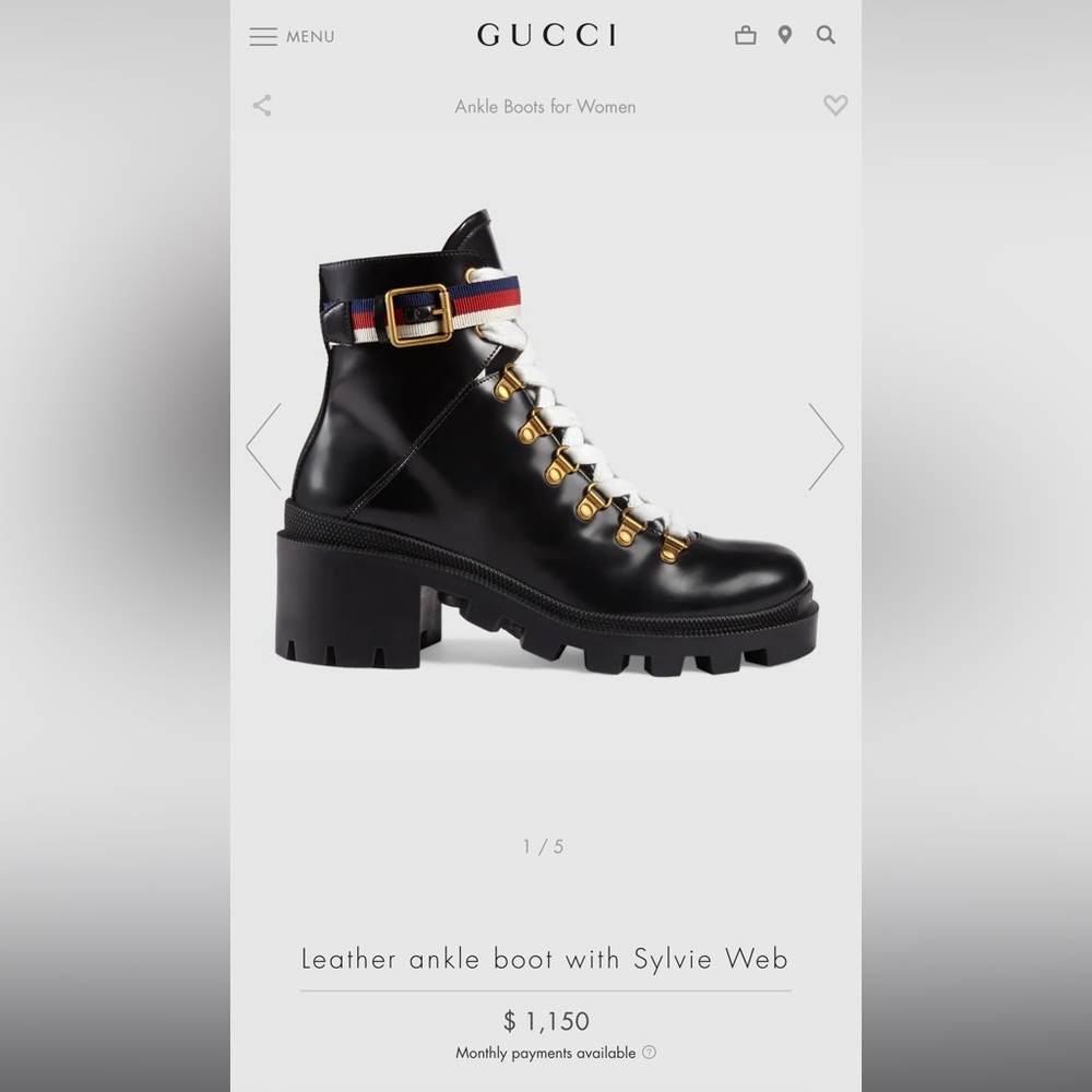 Gucci Leather Ankle Boot with Sylvie Web Size 37